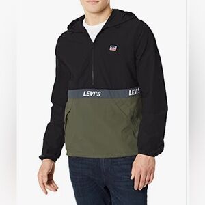 Levis | Retro Hooded Colourblock Black and Green Windbreaker Jacket